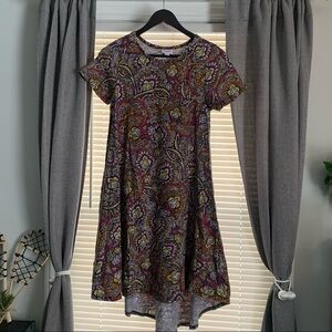 LuLaRoe Carly T-shirt Dress Paisley Pink Purple Pattern Size Extra Small